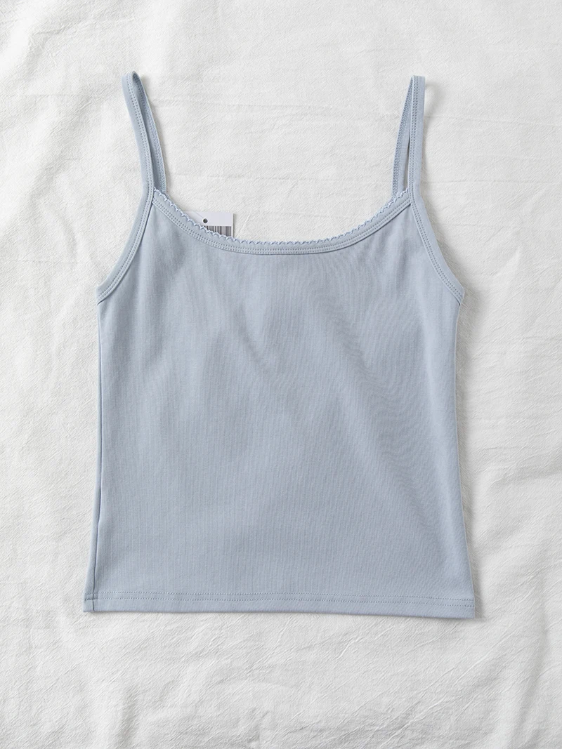 Lace Trim Buttons Solid Tank Top Women U Collar Sleeveless Cotton Slim Camis Sweet Chic Casual Preppy Style Vest Crop Tops Y2k