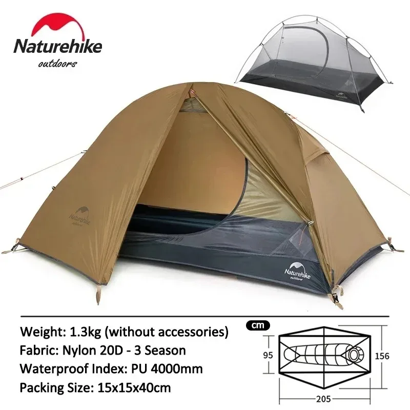 Naturehike tent Ultralichte 1-persoons fietstenten Draagbare backpacktent 20D nylon waterdichte tent Campingtent Wandeltent - afbeelding 1