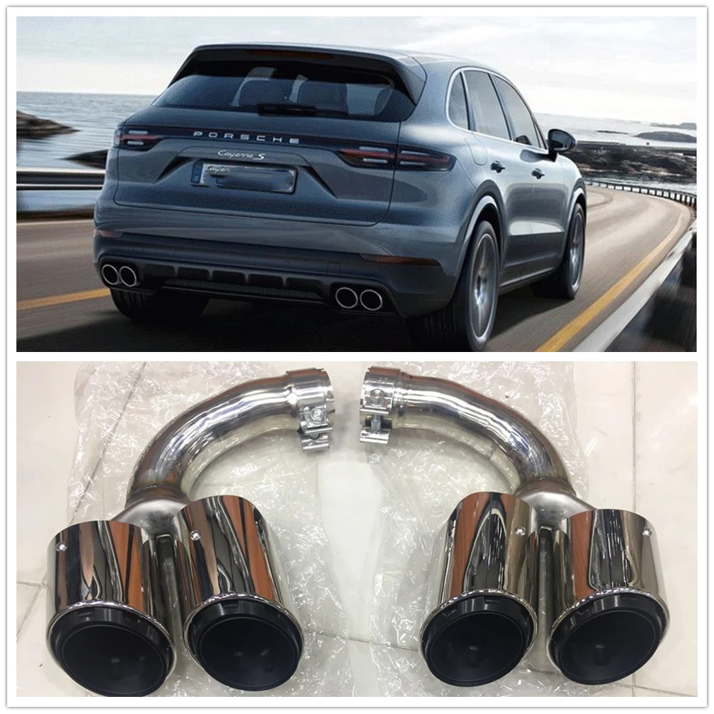 

Rear Exhaust Muffler Tip Pipe For Porsche Cayenne 2018 2019 Stainless Steel Silver Car Tail Air Outlet Vent Kit Tailpipe