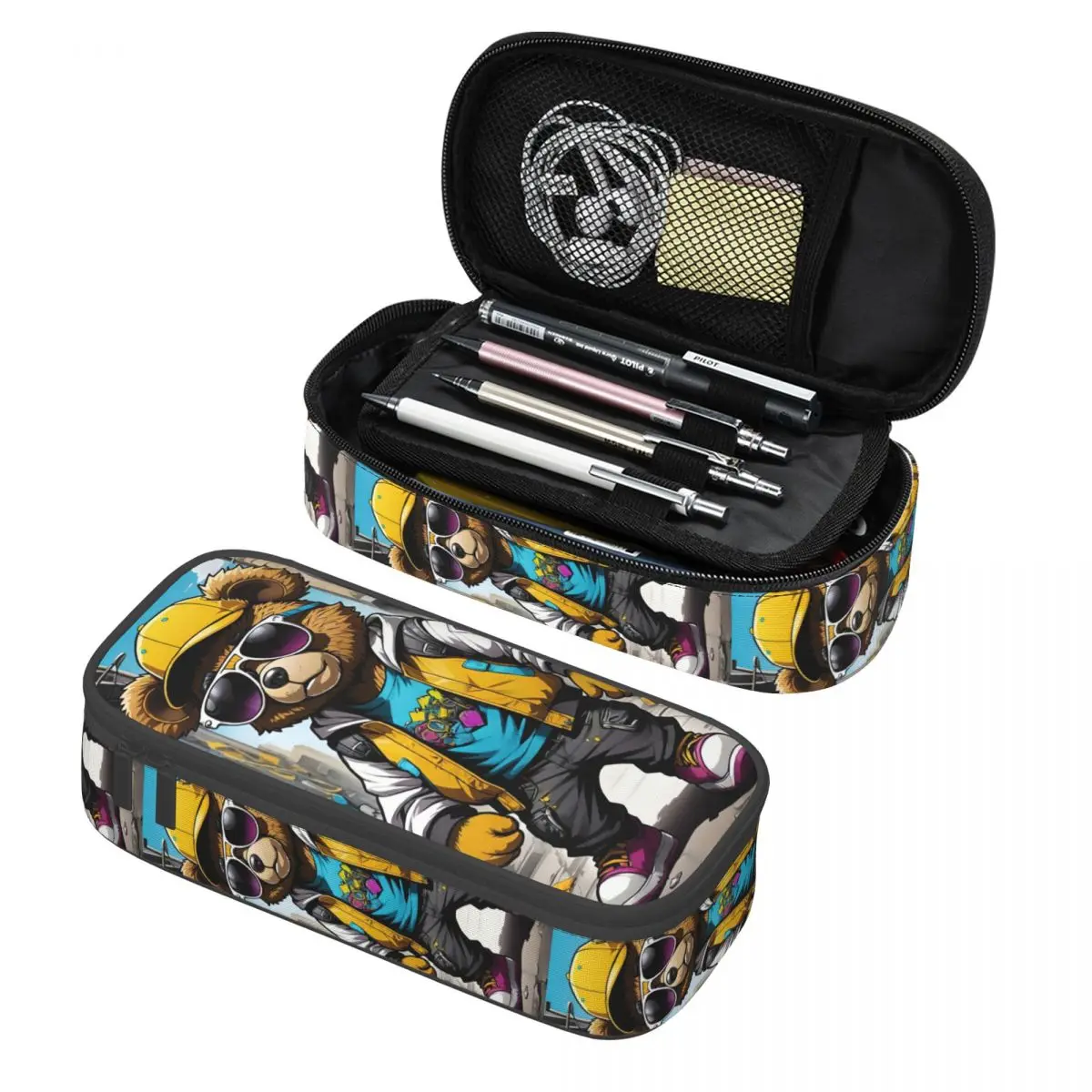 

Custom Luxury High Fashion Originality Graffiti Bear Kawaii Pencil Cases Large Capacity Kawaii Pencil Pouch School Supplies