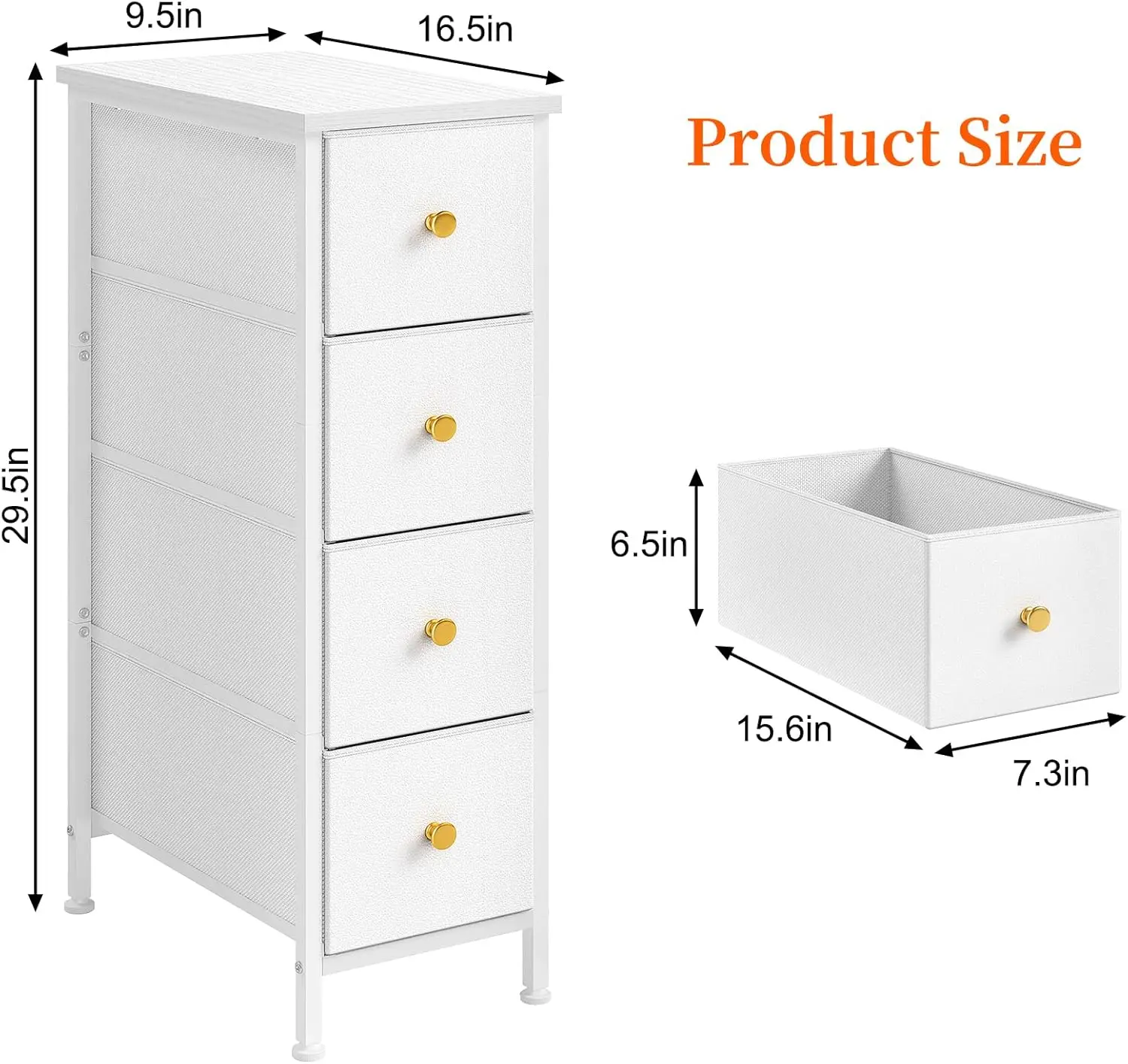 Narrow Storage Cabinet, Narrow Nightstand Dresser with 4 Drawers, Slim Fabric Dresser Storage Tower