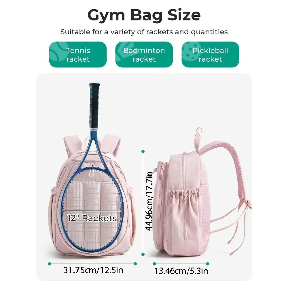 Large Capacity Tennis Backpack Adjustable Waterproof Tennis Racket Bag with Shoes Bag Multi-functional Pickleball Racket Bag view 6