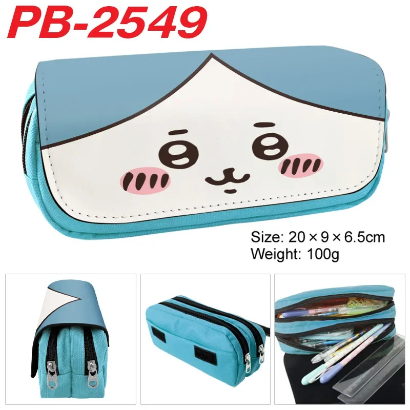 Chikawa Cartoon Cute Canvas Student Double-layer Zipper Pencil Bag Hachiware Usagi Flip Large Capacity Storage Cosmetic Bag Gift