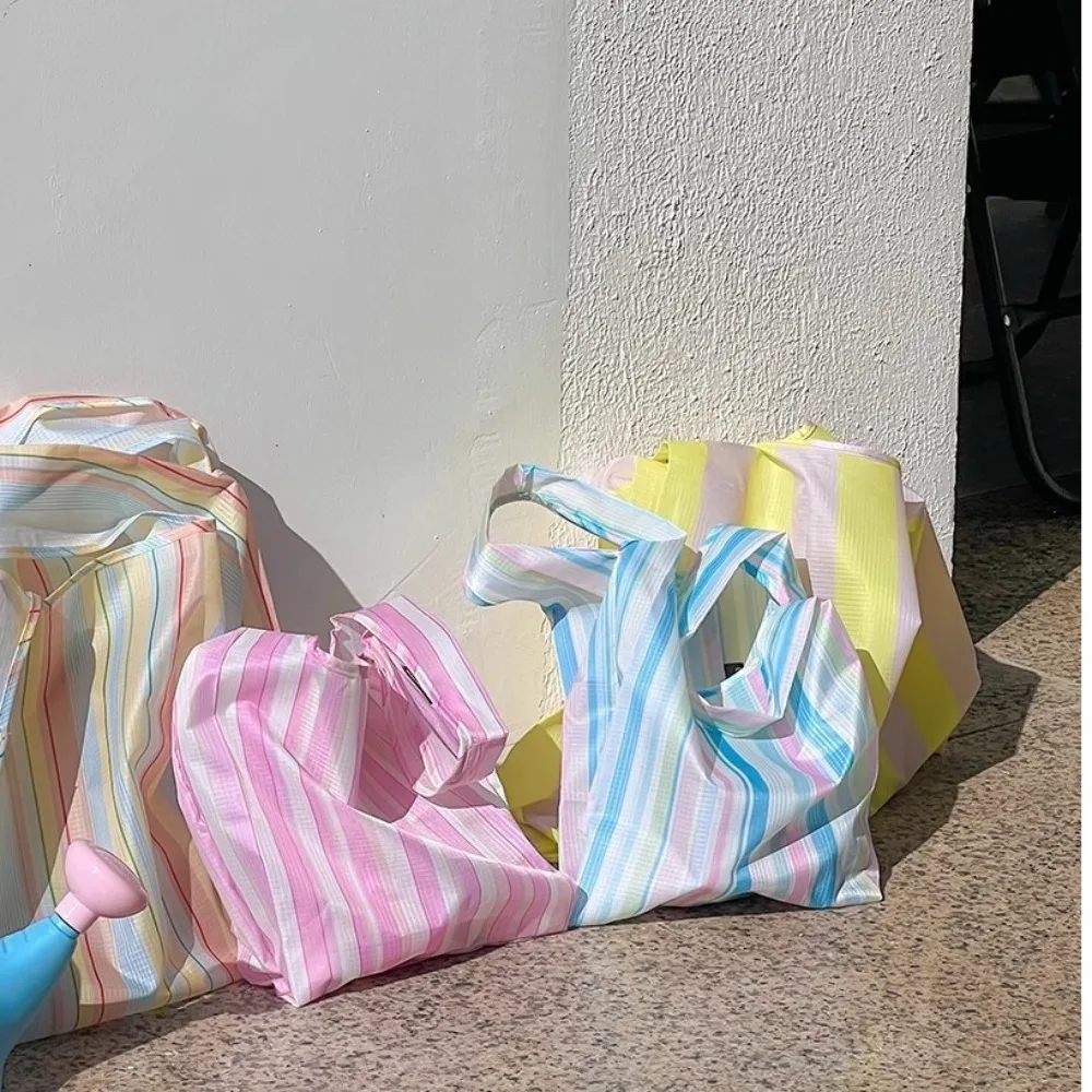 Creative Striped Shopping Bag Eco-friendly Foldable Shoulder Bag Large Capacity Reusable Packaging Bag