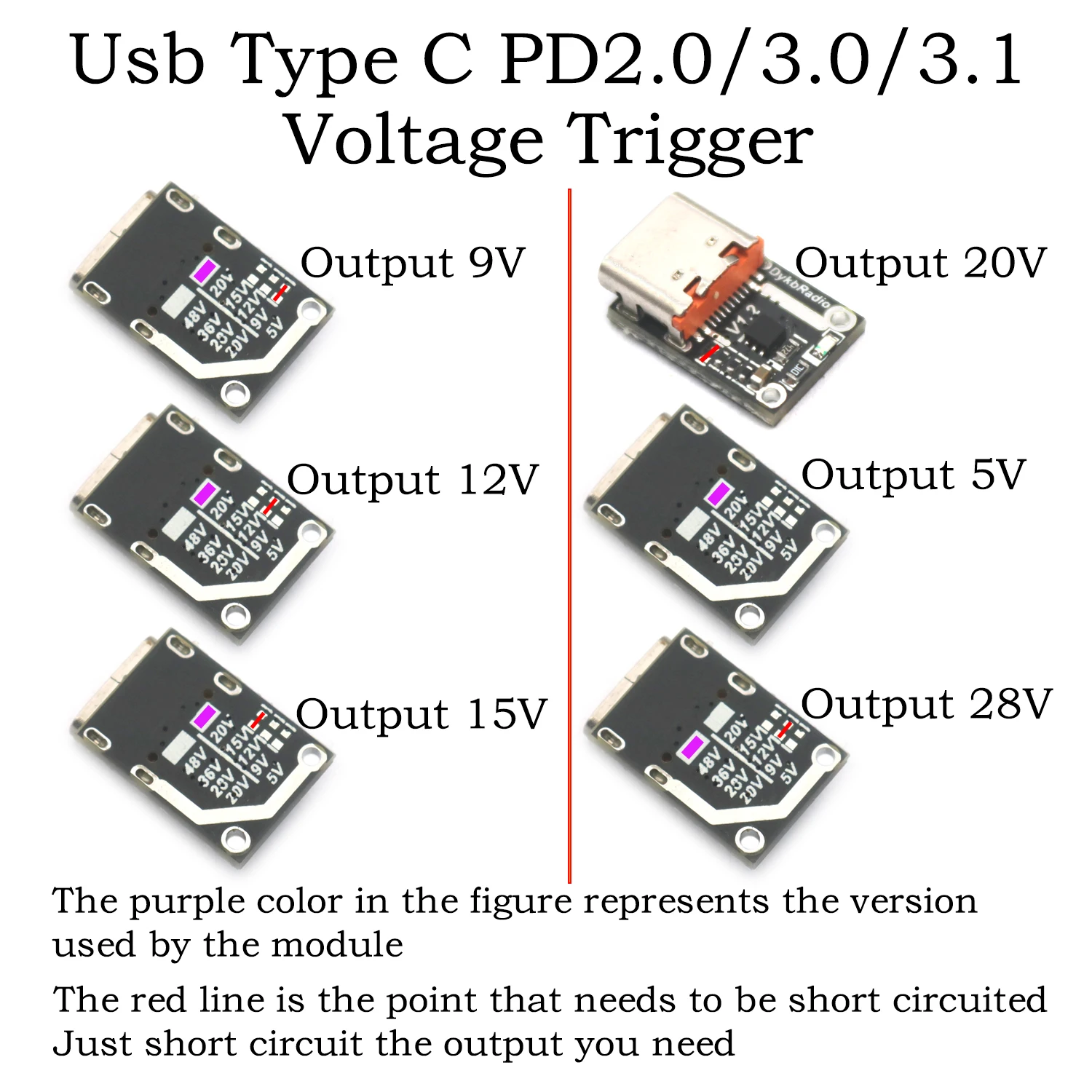 Adaptador pd para dc Gatilhos de Tensão Tipo-c Usb pd Decoy qc pd 3.0 3.1 5v 9v 12v 15v 20v 28v 48v