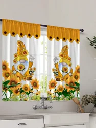 2pcs New Modern Fresh Checkered Sunflower Digital Printed Home Decoration Kitchen Short Window Curtains With Rod Pocket