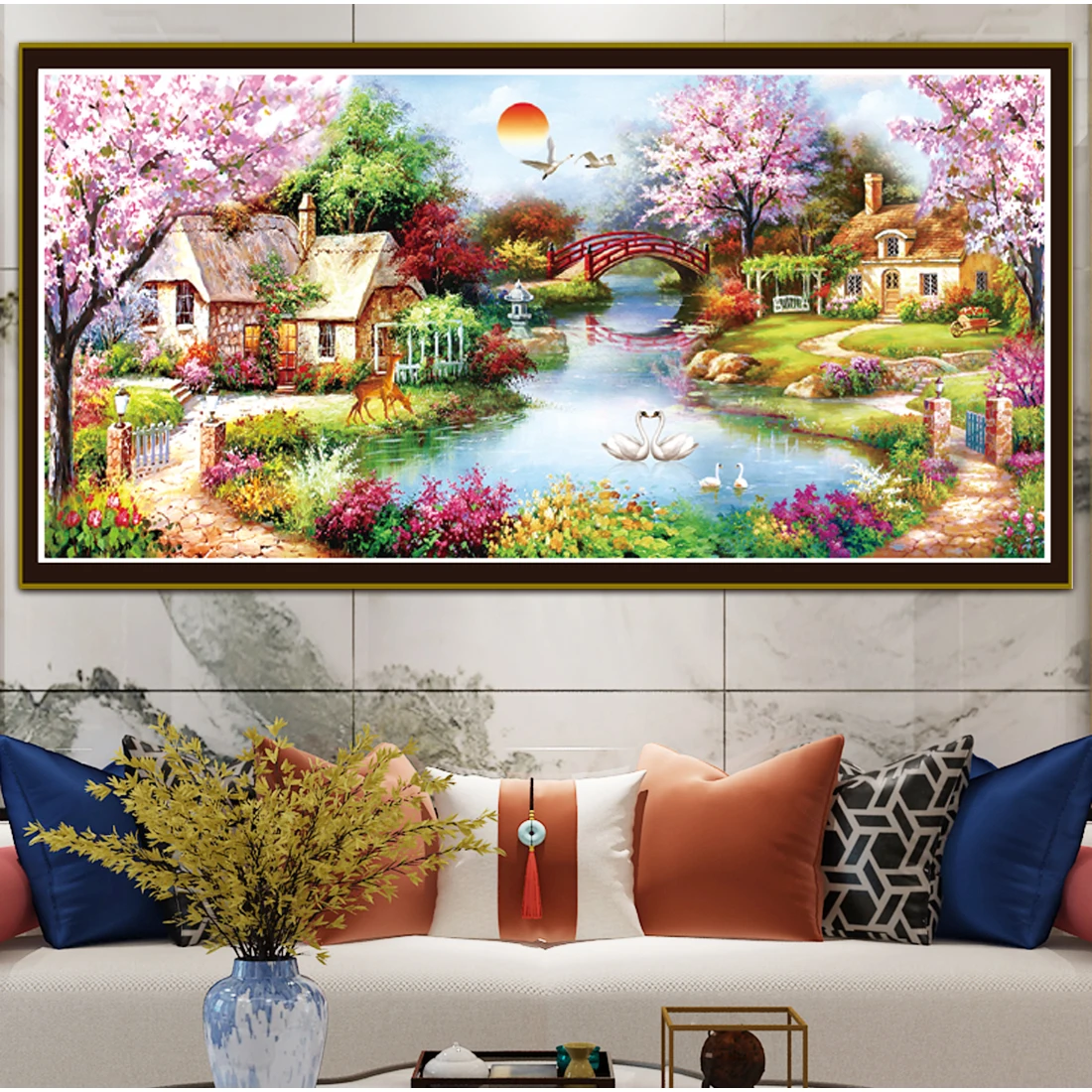 

Printed Cross Stitch Set Handmade DIY Crafts Dream Pastoral Small House Landscape Pattern Living Room Decoration Hanging Picture