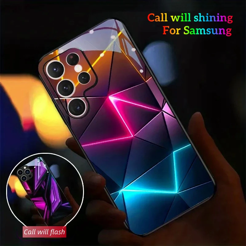 Geometry LED Light Luminous Phone Case For Samsung S23 S22 S21 S20 FE Note 10 20 Plus Ultra A54 A53 A52 Voice Control Glow Shell