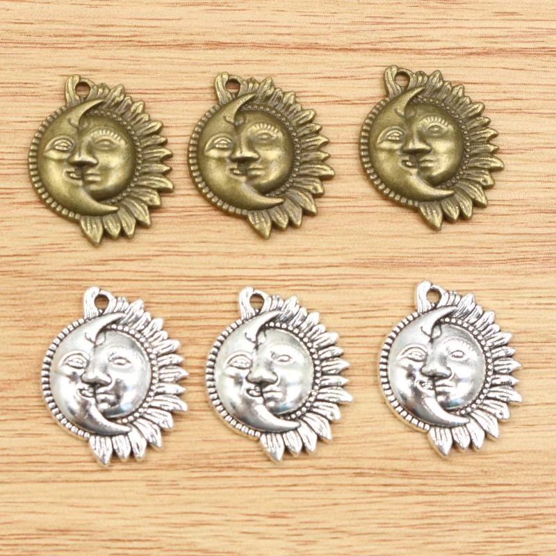 20pcs 16x20mm Antique Silver Plated Bronze Moon Sun Flower Charms Handmade Pendant DIY Jewelry Findings for bracelet necklace