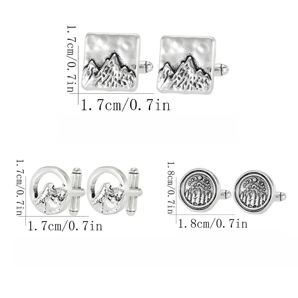 Men's Retro Mountain Series Cufflinks Personalized Metal Embossed Shirt Button Business Dress Shirt Cuff Accessories