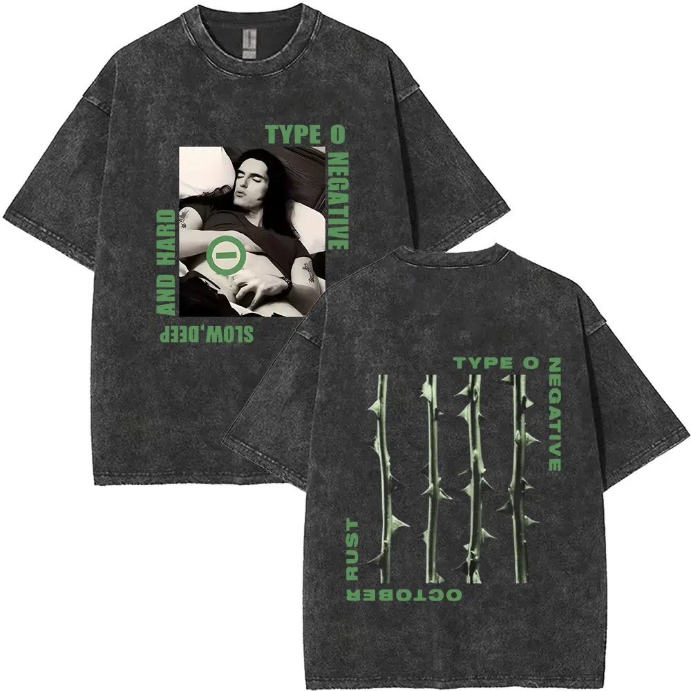 

Washed Vintage Type O Negative October Rust T-shirt Men Women Rock Metal Gothic T-shirts Man Oversized Cotton T Shirt Streetwear