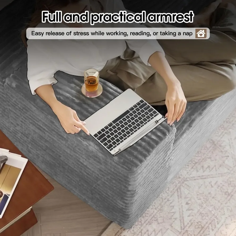 Sofá seccional moderno en forma de L de pana deshuesada con asiento profundo y chaise - No necesita montaje, comodidad en la nube, diseño modular