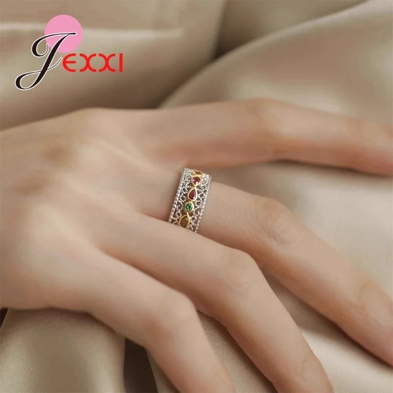 

Кольцо из стерлингового серебра 925 пробы для женщин и девочек, подарок, натуральный капля воды, кубический циркон, инкрустация, широкий ремешок, ювелирные изделия, дропшиппинг