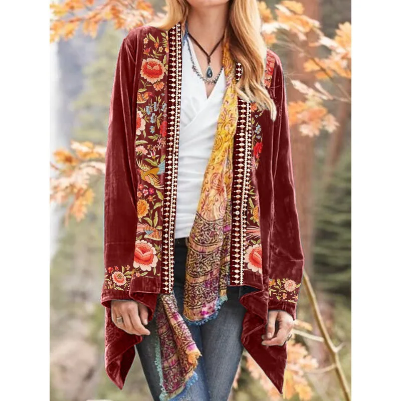 Cross-Border Foreign Trade Popular Bohemian Flowers Print Cardigan Fashion Casual Cardigan