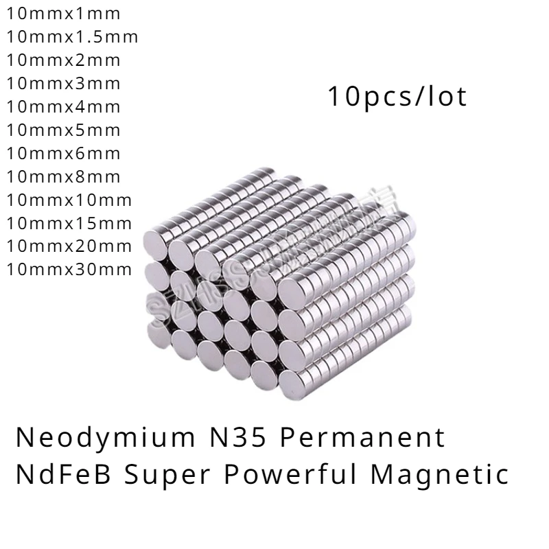 

Round Magnet 10x3/10x4/10x5/10x6/10x8/10x10/10x15/10x20mm/10x30mm Neodymium N35 Permanent NdFeB Super Powerful Magnetic imane