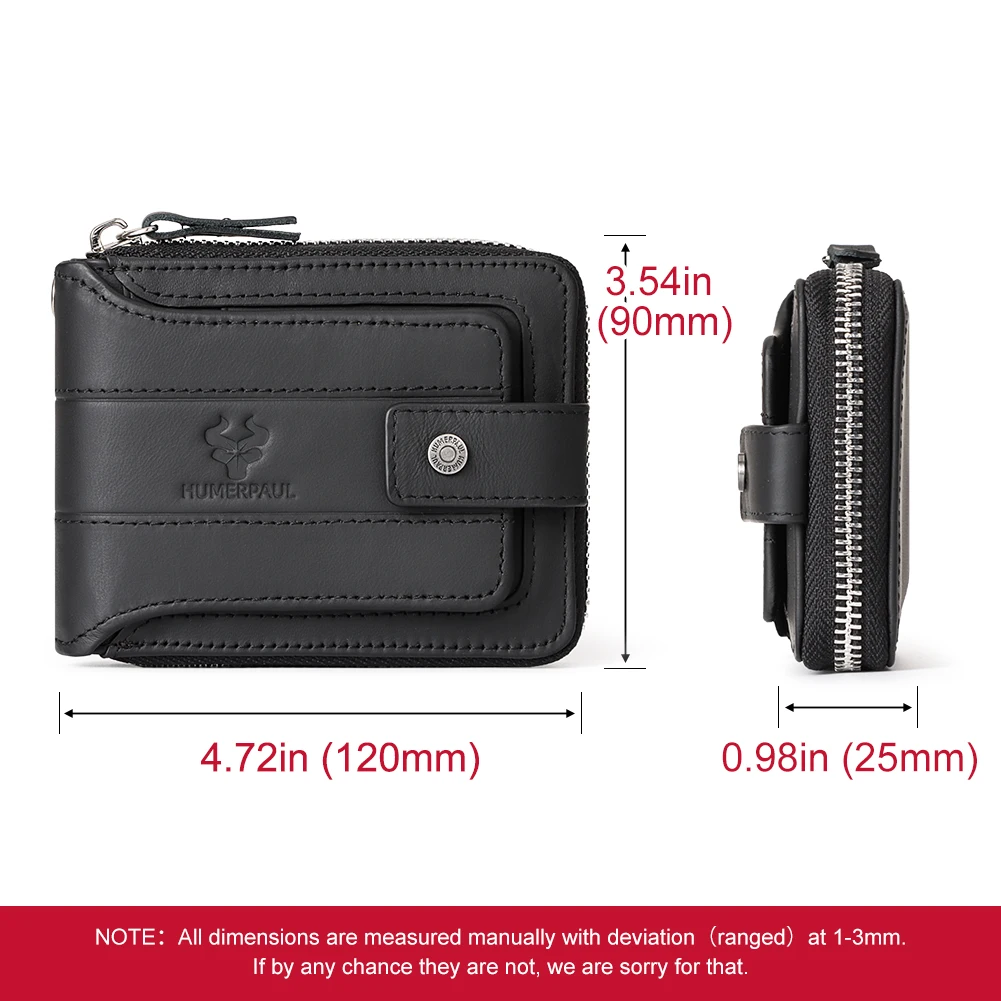 HUMERPAUL Genuine Leather Wallet for Men RFID Large Capacity ID Window Card Case with Coin Pocket Male Short Money Bag
