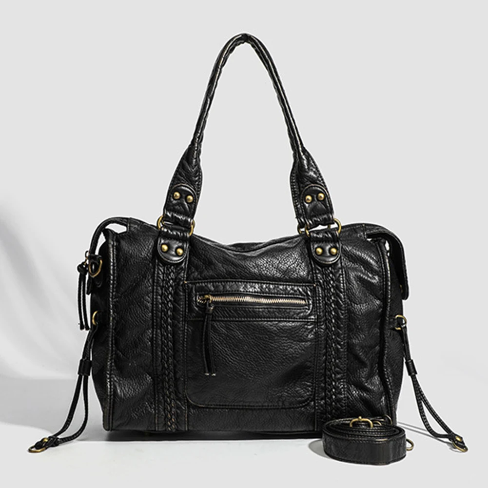 

PU Leather Large Capacity Tote for Women With Zip Pockets Hobo Bags Utility Shoulder Crossbody HandBag for Work Daily Travel Use
