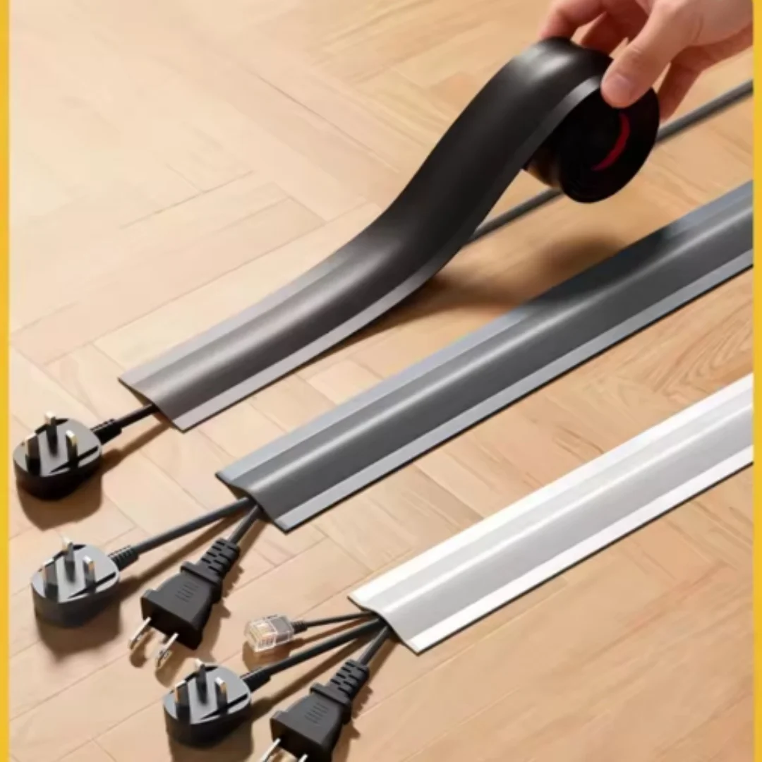Flexible Cable Duct Cord Hider PVC Floor Cable Protector Self Adhesive Wire Cover For Home Office Desk TV Computer Wires