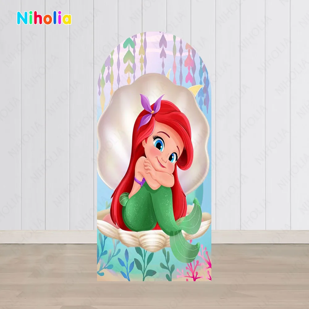 The Little Mermaid Arch Backdrop Princess Kids Birthday Party Photo Photograph Background Wall Decoration Baby Shower Booth