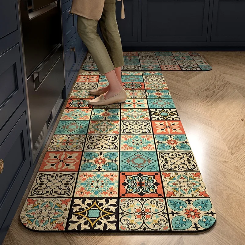 Kitchen Carpet Non-slip Absorbent Floor Mat Home Decoration American Retro Long Strip Rug Water-absorbent Quick-drying Area Rugs