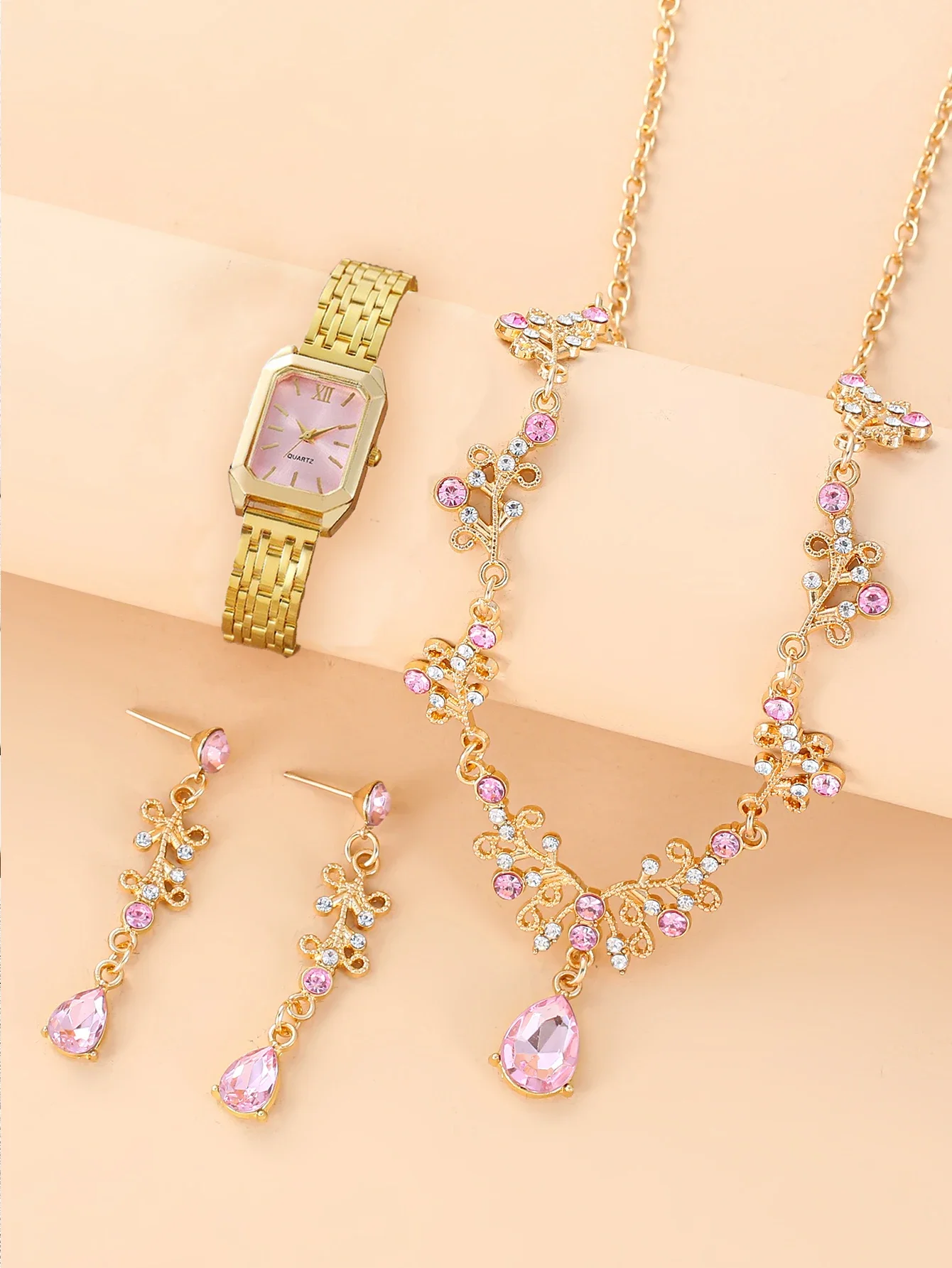 

Набор из 4 новых женских часов с легким стальным ремешком, стрелочным циферблатом, для студенток, модные простые квадратные кварцевые часы