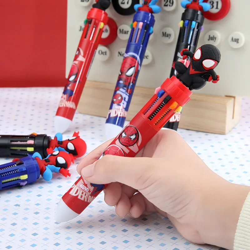 6 stks Cartoon Superheld Spider-Man 10 Kleuren Balpen Druk Pen Gekleurde Markeringen Multifunctionele Briefpapier Groothandel Geschenken