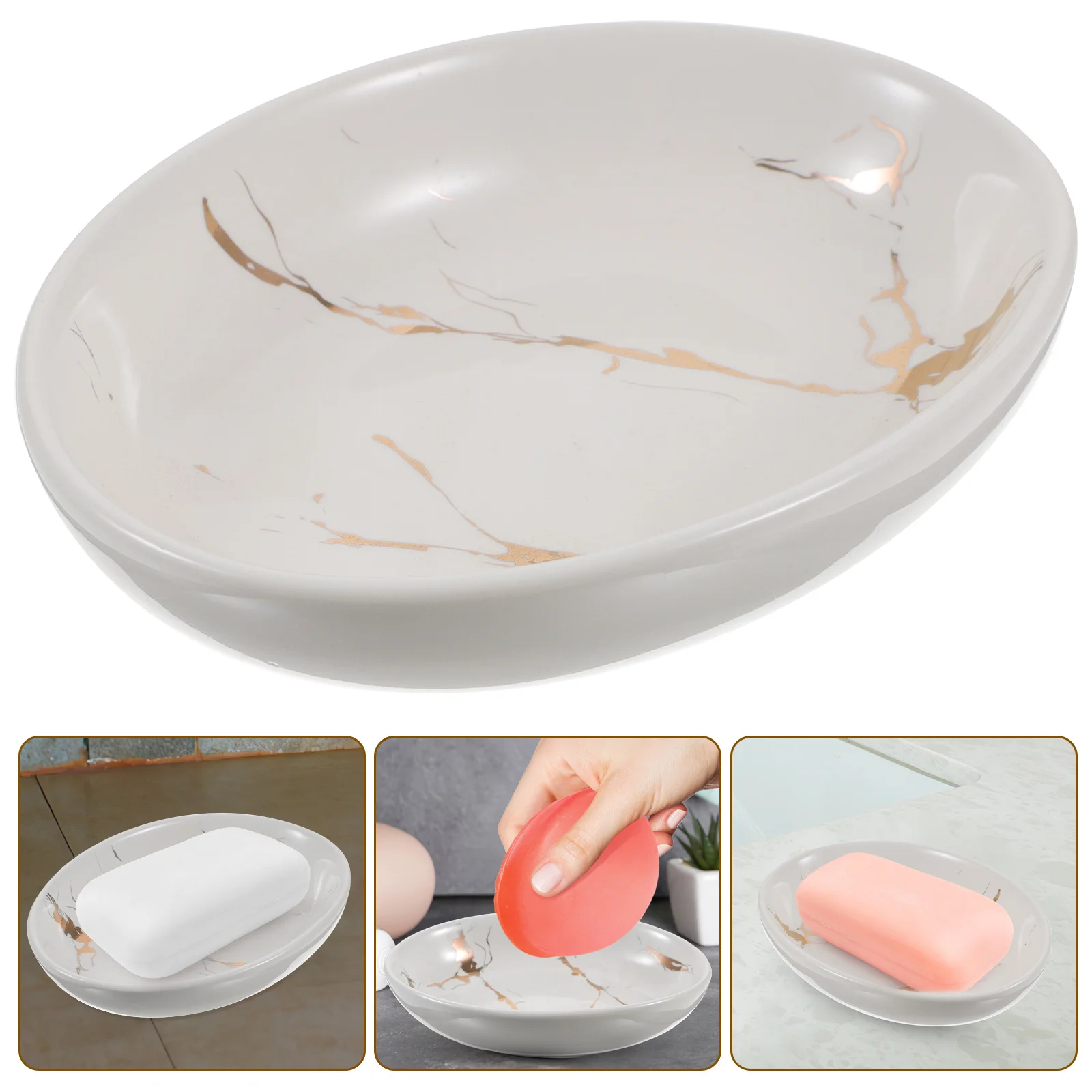 

Ceramic Soap Dish with Smooth Finish Stylish Marble Design for Bathroom Sink Shower Bathtub Countertop Use Decorative Bar Soap