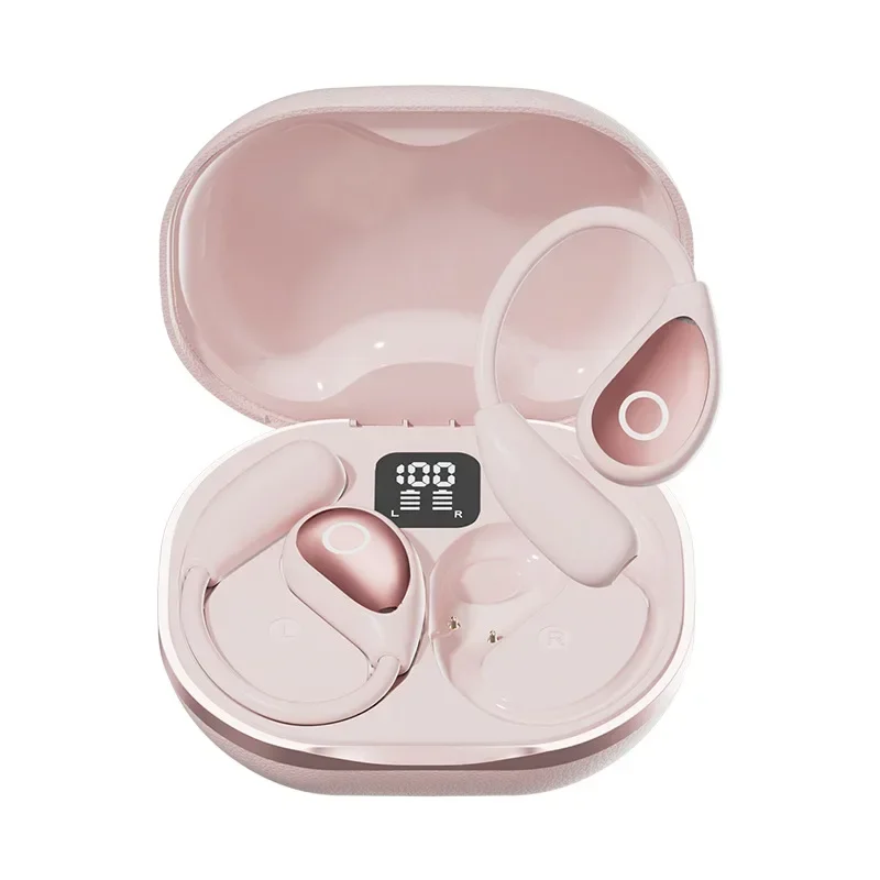 AI intelligent translation headset leather pattern pink ear-hanging Bluetooth headset 150 language translation