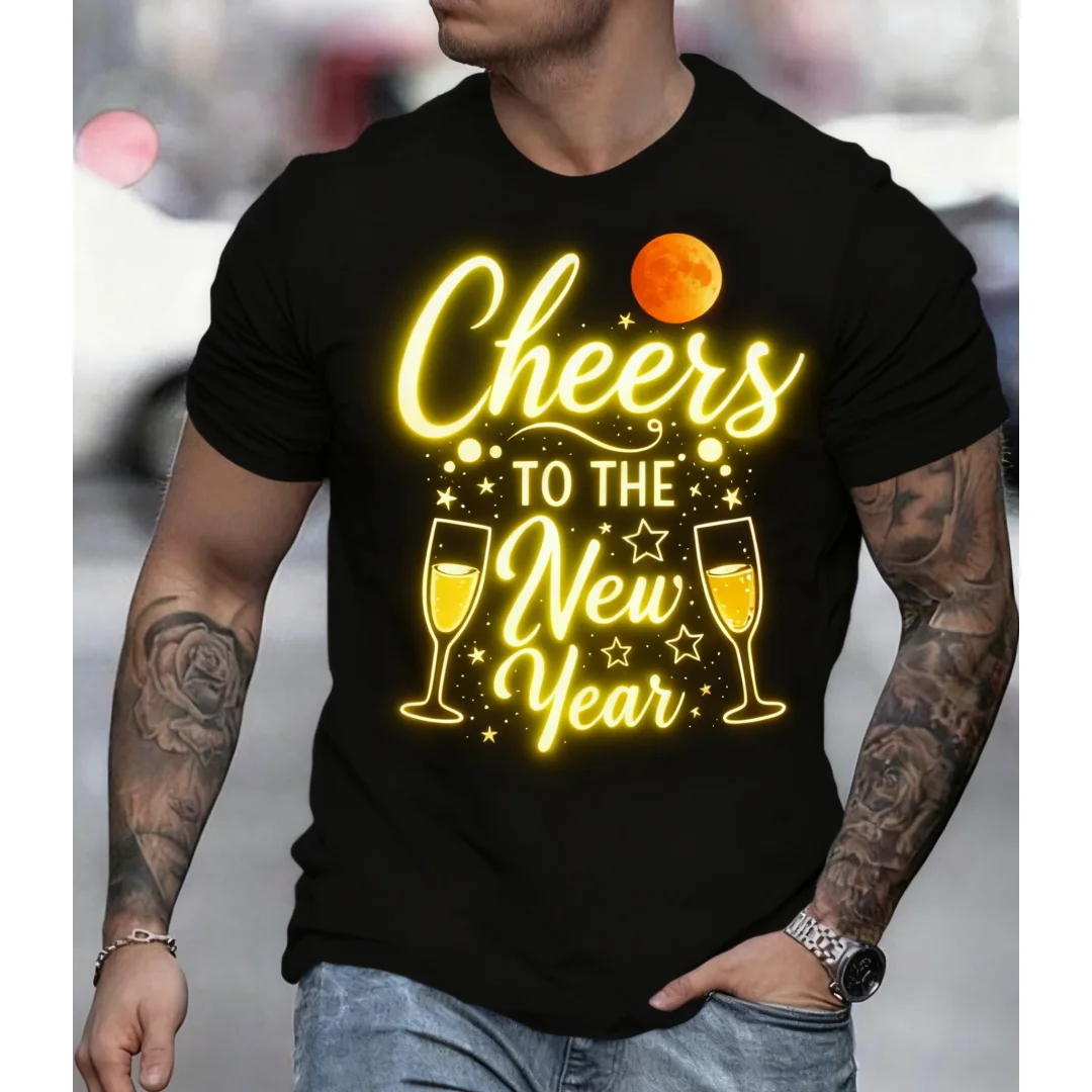 

2026 Fashion New T Shirts For Men Happy New Year Printed Short Sleeve T-shirt Street Men's Clothing Hot Selling Tees Summer Tops