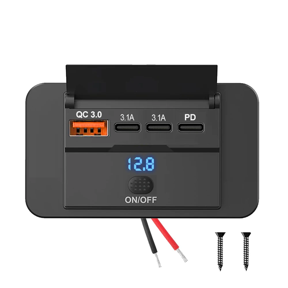 12V 24V USB Outlet Car Charging 4-Ports Dual PD Dual QC3.0 USB C Socket Wall Mount Accessories for Car Boat Marine RV Truck image 3