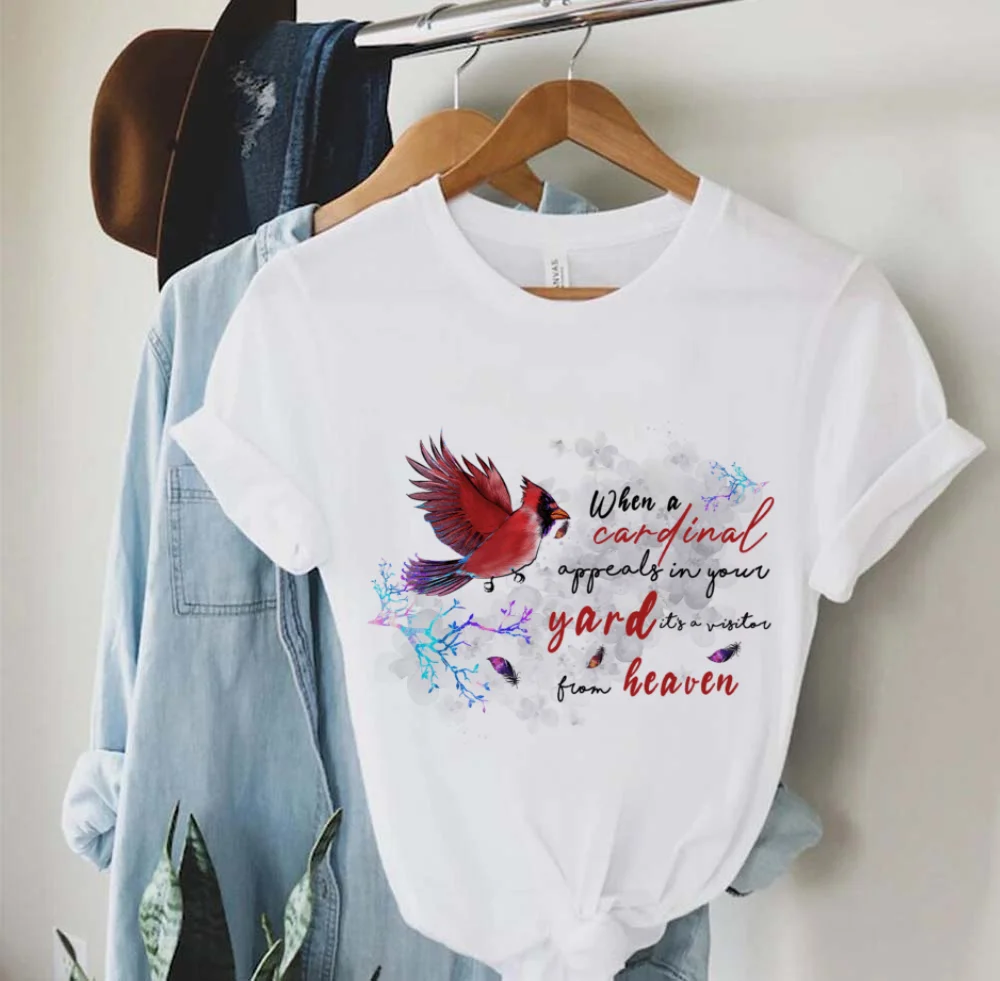 T-shirt met korte mouwen en verenpatroon met ronde hals Modieus dames aquarel casual zoet bedrukt polyester T-shirt