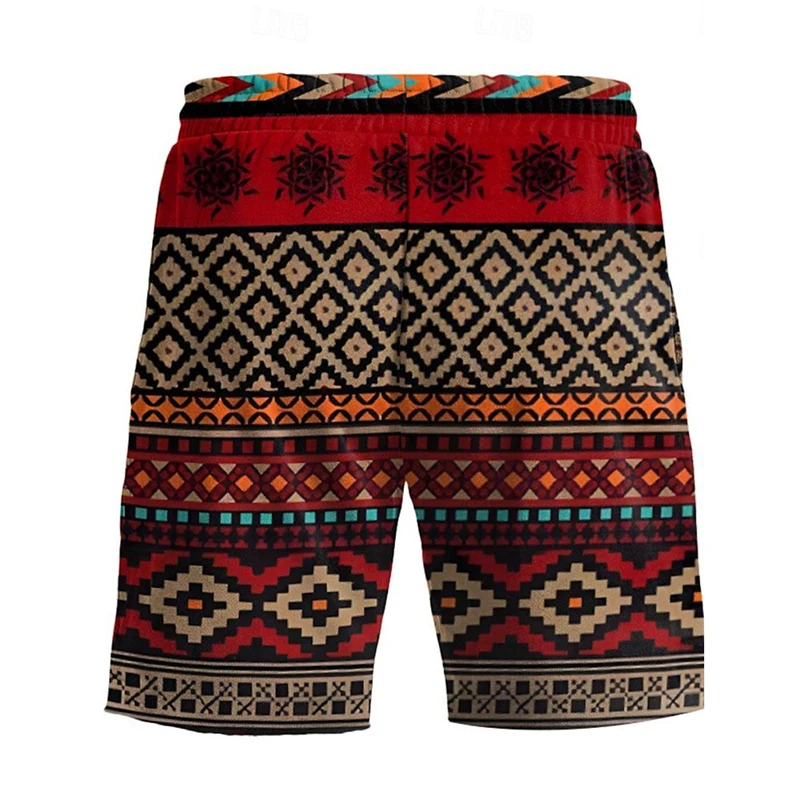Ethnic Style Pattern Men Board Short Pixel 3D Printing Style Streetwear Drawstring Beach Shorts Summer Popular Casual Swim Trunk