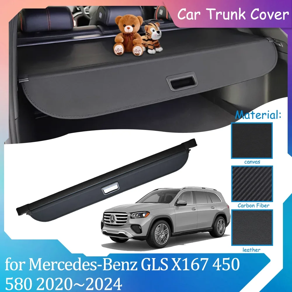 Car Trunk Covers for Mercedes-Benz GLS X167 450 580 2020~2024 Luggage Curtain Shelter Privacy Retractable Cargo Pad Accessories