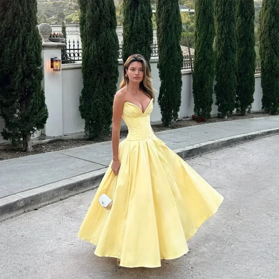 Summer Strapless Bodycon Dresses Women 2024 New Arrivals Elegant Formal Occasion Dress Yellow Guest Party Dresses