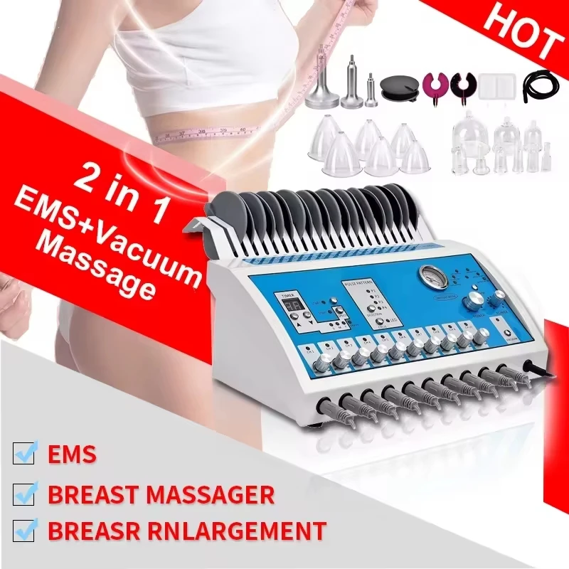 2 in 1 EMS Vacuum Massage Therapy Machine/ Russian Waves Enlargement Pump Lifting Breast Enhancer Massager Beauty Device