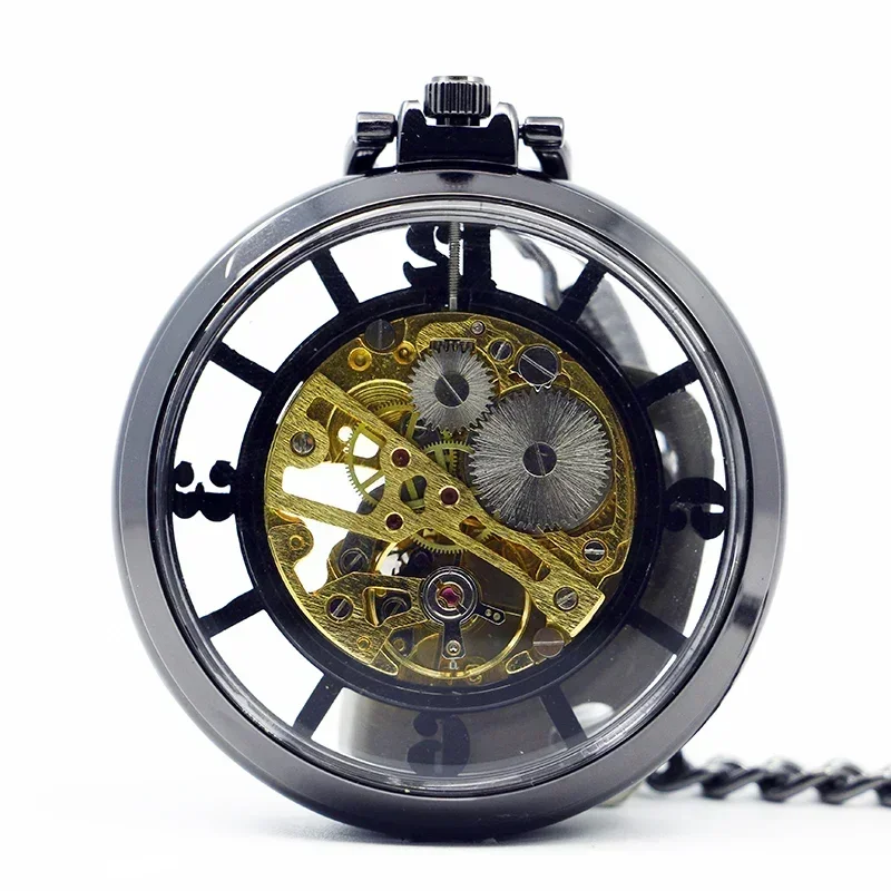 Antique Mechanical Pocket Watch Collection Retro Hollow Skeleton Sweater Chain FOB Clock Men's Best Gift For Dad and Grandpa