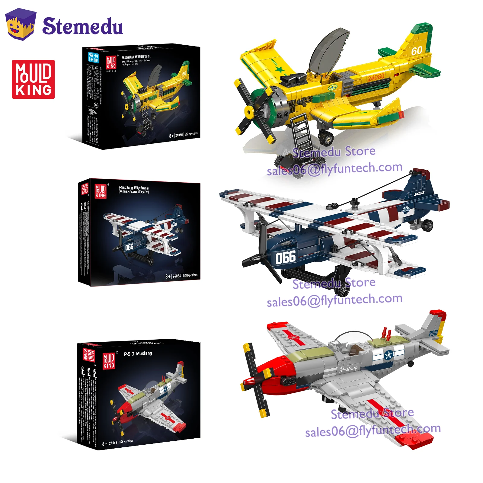 

Mould King 24060 24066 24068 Racing Airplane P-5ID Mustang Propeller-driven Aircraft Model Building Block Bricks Gift for Kids