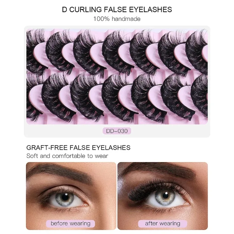 10 paia DD Curl Lashes Russian Strip Lashes 3D Mink ciglia finte Natural Long riutilizzabile Fluffy Eyelash Extensions Makeup Tool