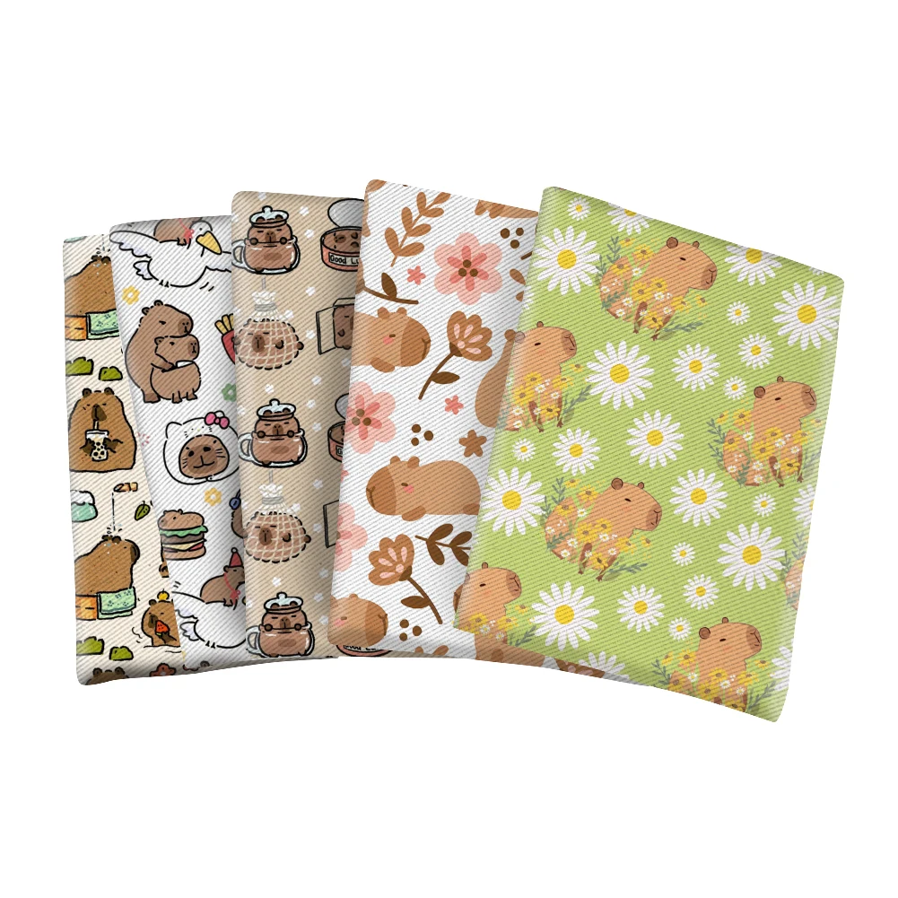 Cute Animal Capybara Pattern Printed Polyester Fabric Trill Fabric Microfiber DIY Textile Sewing Cloth