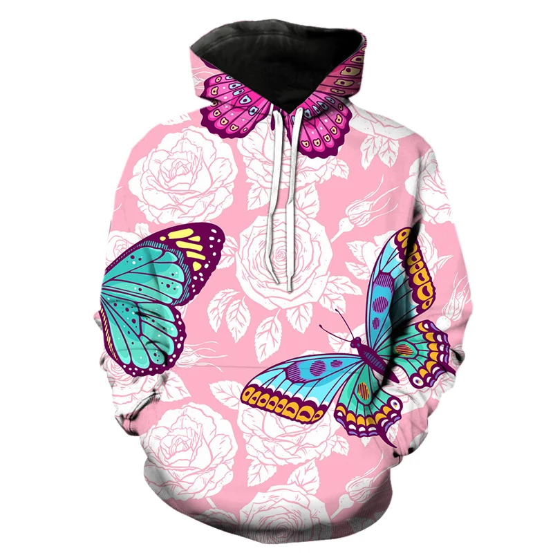 Cartoon exquisite Butterfly 3D printing Harajuku Boy Hooded Girl Fashion O-Neck Casual Street Wear Long-Sleeved Pullover Tops