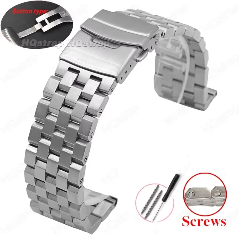 Hochwertiges, komplett massives Edelstahl-Uhrenarmband, 18 mm, 20 mm, 22 mm, 24 mm, 26 mm, flache Schnittstelle, Armband mit Werkzeug, Armband aus Metall