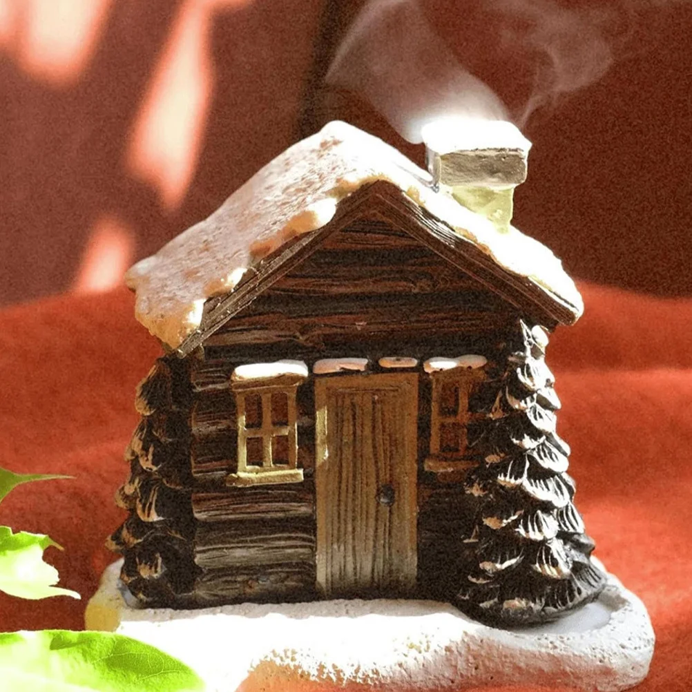 

Christmas House Incense Cone Burner Resin Snowy Log Cabin Desktop Aromatherapy Censer Burner Censer Christmas Ornament