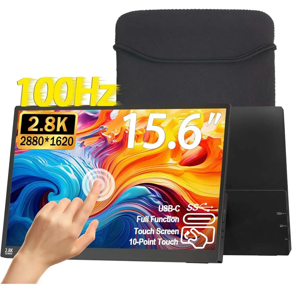 

15.6 100Hz QHD Portable Touch Monitor, 2880x1620, 300 Nits, 100% sRGB, IPS, VESA, HDR, FreeSync, Eye Care, USB-C, HDMI, for Gami