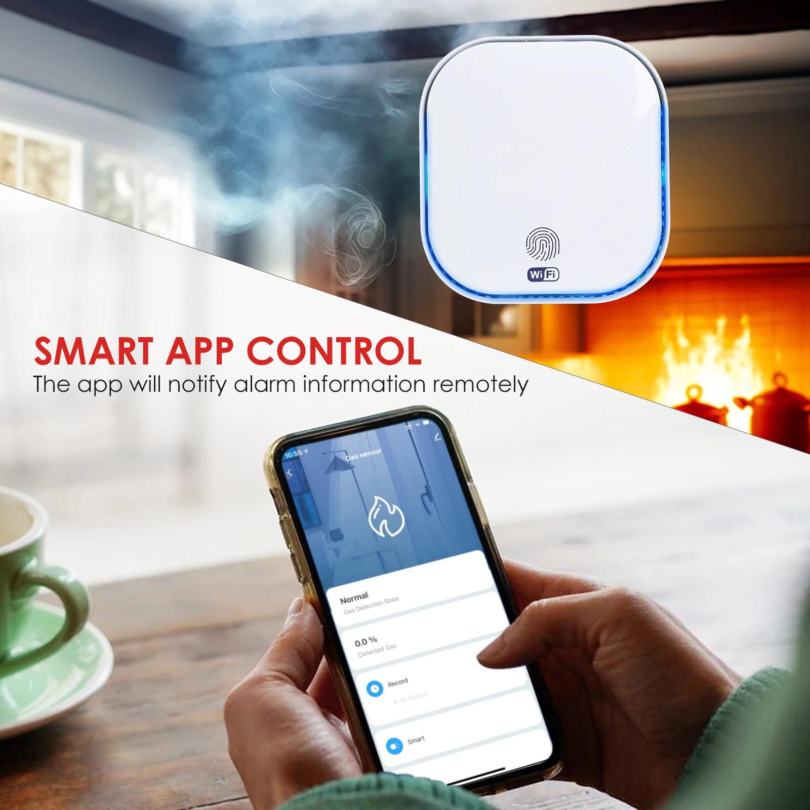 Smart Wifi Combustible Gas Leak Detectors Touch Mode LED Alarm with App Control for Natural Gas LPG Coal Methane