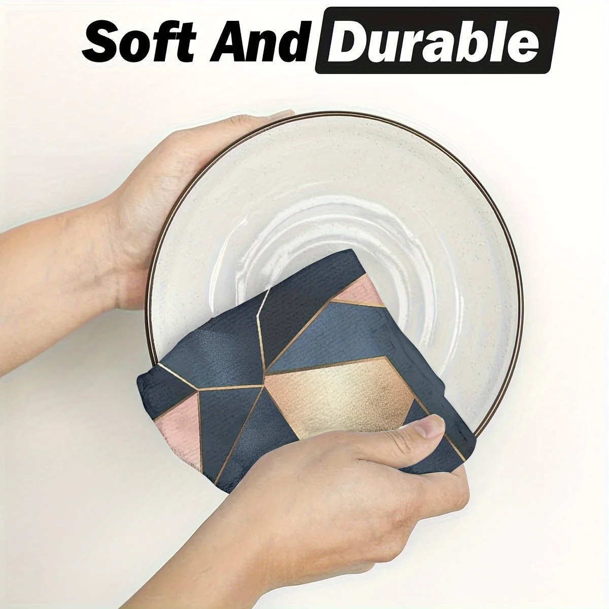 2 Buah Handuk Dapur Penyerap Lembut Handuk Piring Geometris Biru Merah Muda Kain Piring Kisi Dekorasi Liburan Kain Kering untuk Dapur