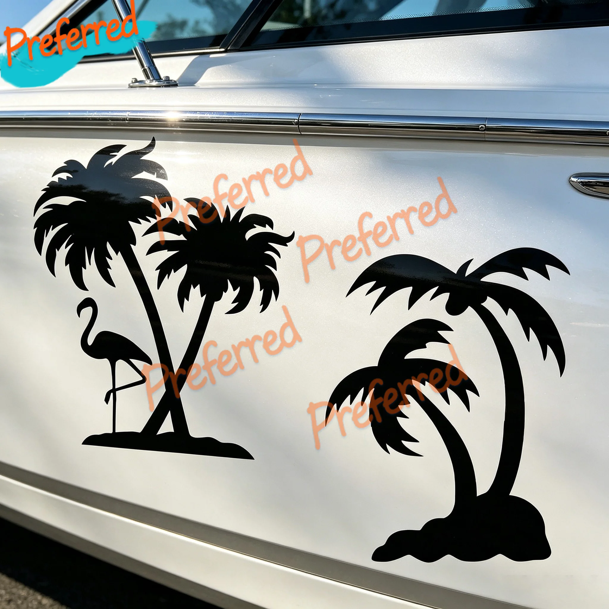 2x Aufkleber Flamingo Palm Tree Paradise Beach Graphic Decals Car Truck Window - Customizable in Any Sticker Size