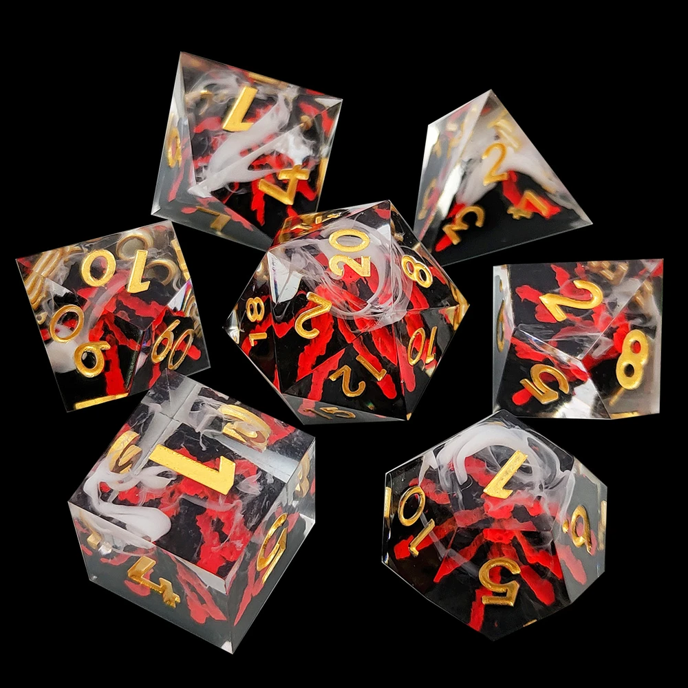 MINI PLANET New Design Volcano Polyhedral Resin Dice Set 7pcs/set DND Dice For RPG Table Games Handmade Astronauts Dice D&D Game