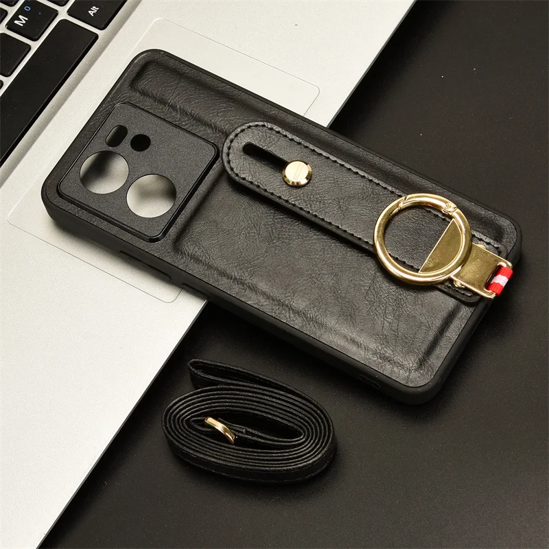 Per Xiaomi 13T Pro Cover Luxury Leather Cover Wristband Hand Strap Kickstand anello in metallo per Xiaomi 13T Phone Case