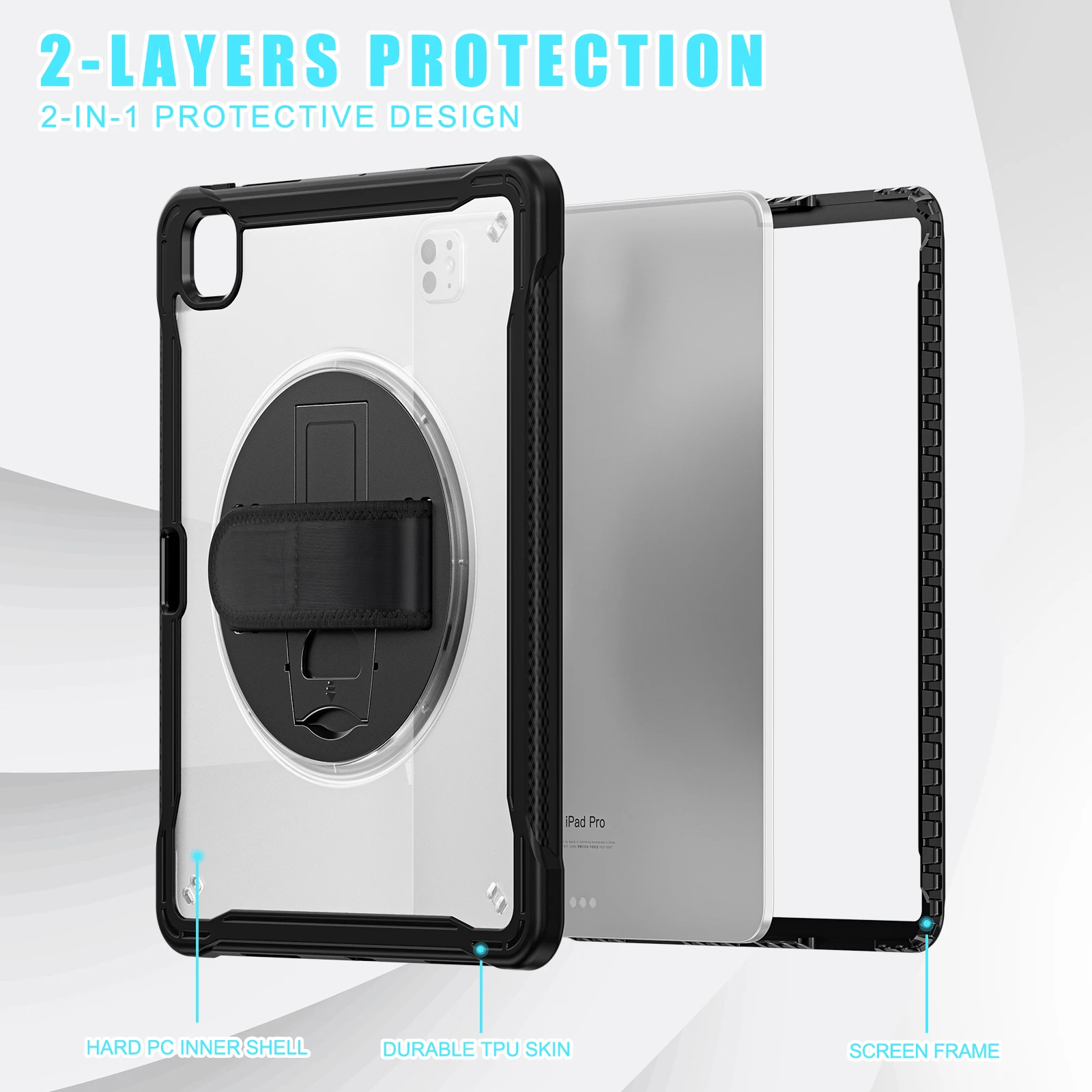 Case For iPad Pro 13 inch (M4) 2024 Protective Case Cover Pencil Holder 360° Rotating Stand Belt Transparent