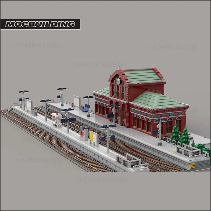 Zentrale Station Moc Bausteine Stadt Zug Modulare Gebäude Architektur DIY Montage Modell Sets Sammlung Spielzeug Weihnachten Geschenke